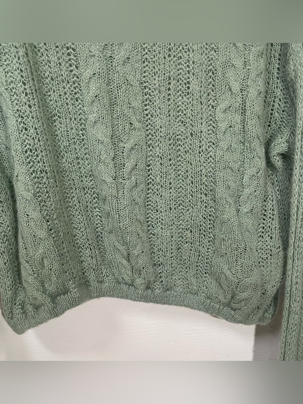 Free People Sweater Small Light Green Boho Wool Alpaca Transition Knit Crop? - Picture 9 of 10